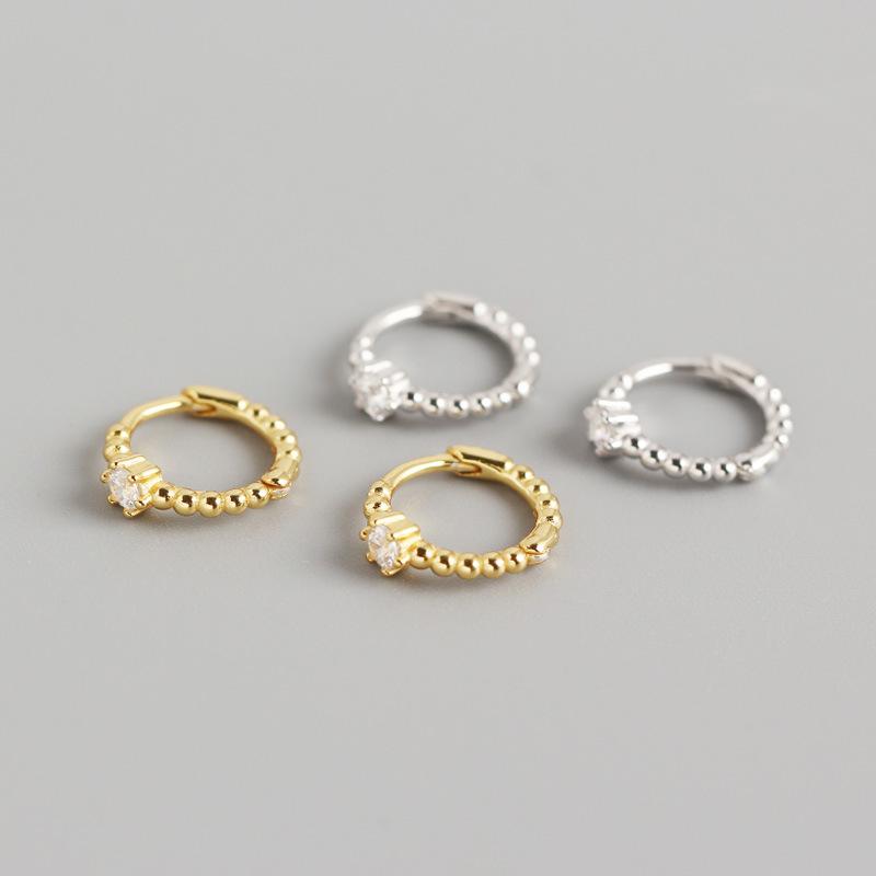 

Classic S925 Sterling Silver Simple Zircon Round Bead Hoop Earrings Women Everyday Silver Jewelry Party Fine Accessory Gift