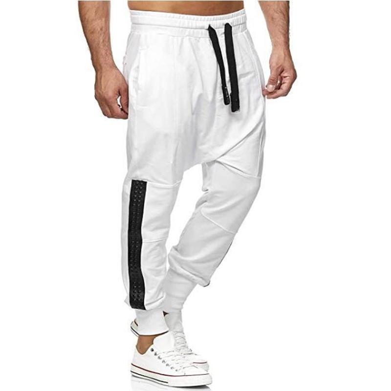 

Mens Fitness Elastic Slim Stacked Sweatpants Men Streetwear Man Sport Long Cargo Pants Joggers White Patchwork Gyms Harem Pants