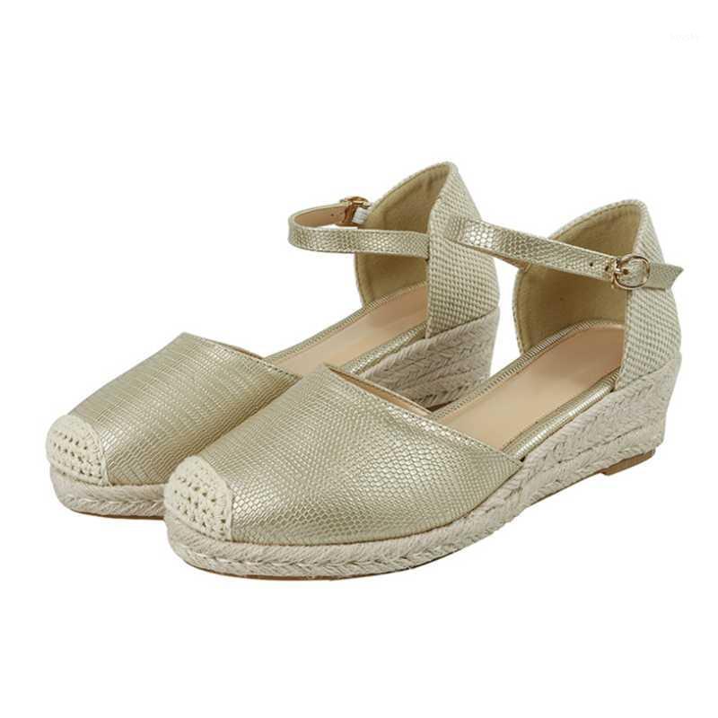

2021 New Women's Sandals Woven Shoes Large Size Casual Sandals Women's Solid Color Woven Shoes Strap1, Golden