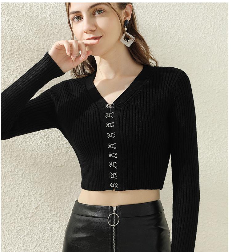 

Sweater Women 2020 Short Knit Cardigan V-Neck Top High Quality Cashmere Woman Sweaters B146, Black