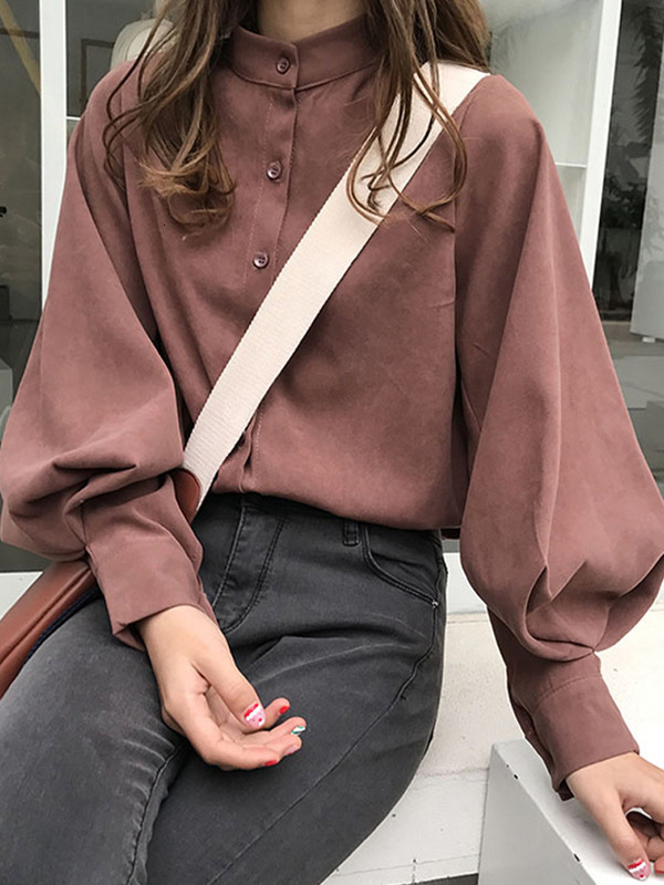 

Womens Tops Vintage Autumn Long Winter Sleeves Thick White Ladies 2021 Blouse 07od, Brown