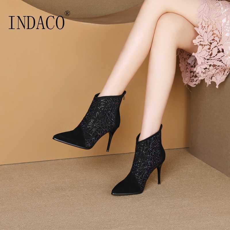 

Womens Boots Black Silver Women Winter Shoes Leather Rhinestone High Heel 8.8cm1