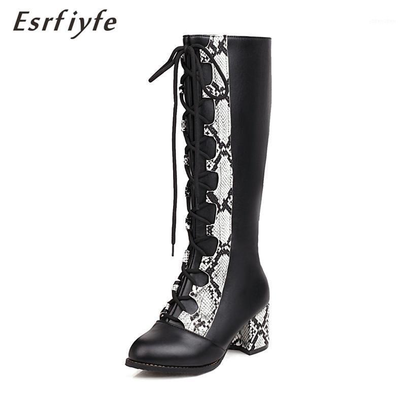 

Boots ESRFIYFE Autumn Winter Women Knee High Snakeskin Grain Fashion Pu Leather Shoes Round Toe Heel Black1, Black