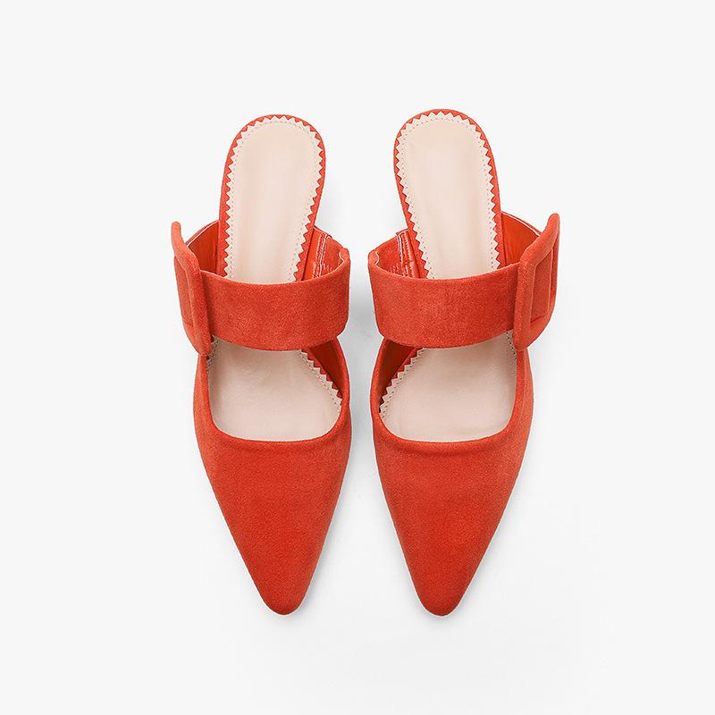 

2021 New European and American Buckle High Heel Hollow Sandals Women's Pointed Shallow Mouth Slim Heels Women's Shoes, Orange