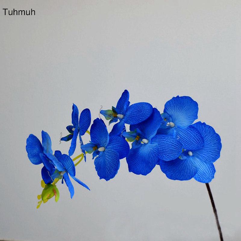 

11pcs Silk Artificial Flowers 8 Heads Phalaenopsis Butterfly Orchids DIY Fake Flower Bouquet Wedding Party Home Vase Decoration, Blue