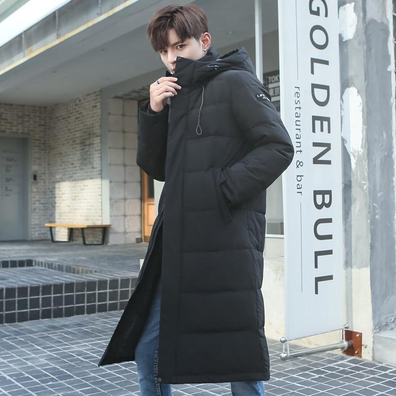 

Winter 90% White Duck Down Jacket Men' Hooded Fashion High Quality Long Thick Warm Down Coat Black Parka