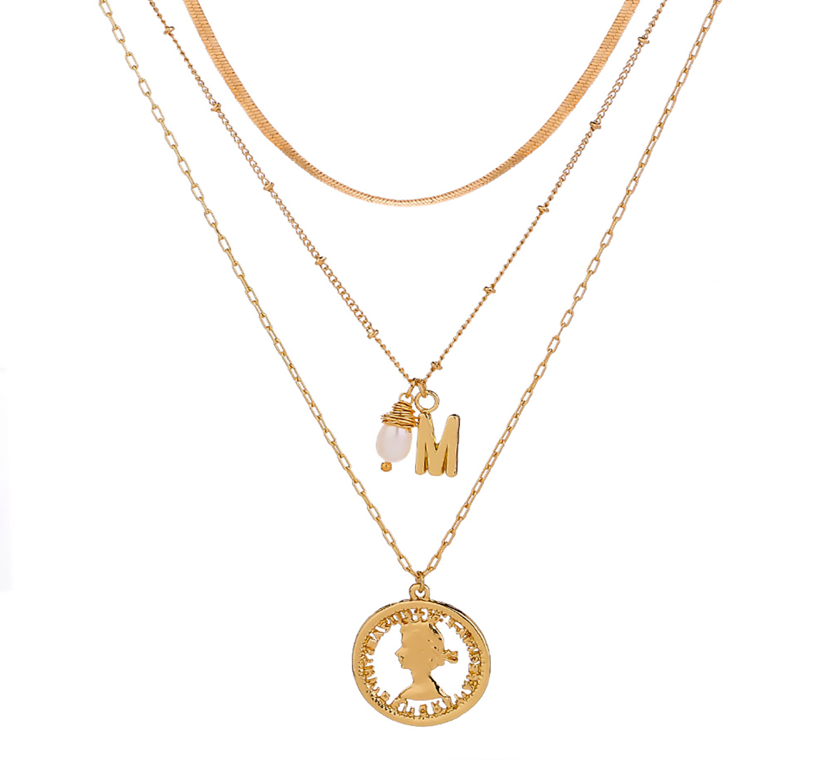 

European and American hot-selling necklaces popular retro portrait round alloy letters stacked multi-layer detachable showing temperament cl