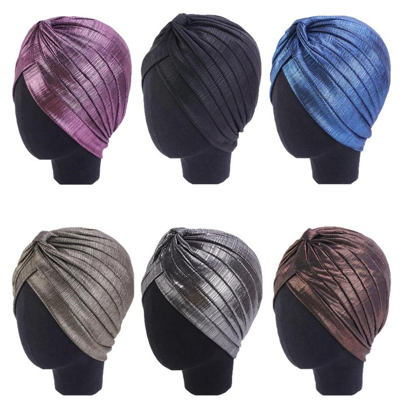 

Women Turban Hat Head Wrap Cover Hair Loss Cancer Chemo Hat Pleated Cap Bonnet Muslim Beanies Skullies Arab Headscarf Cap, Black