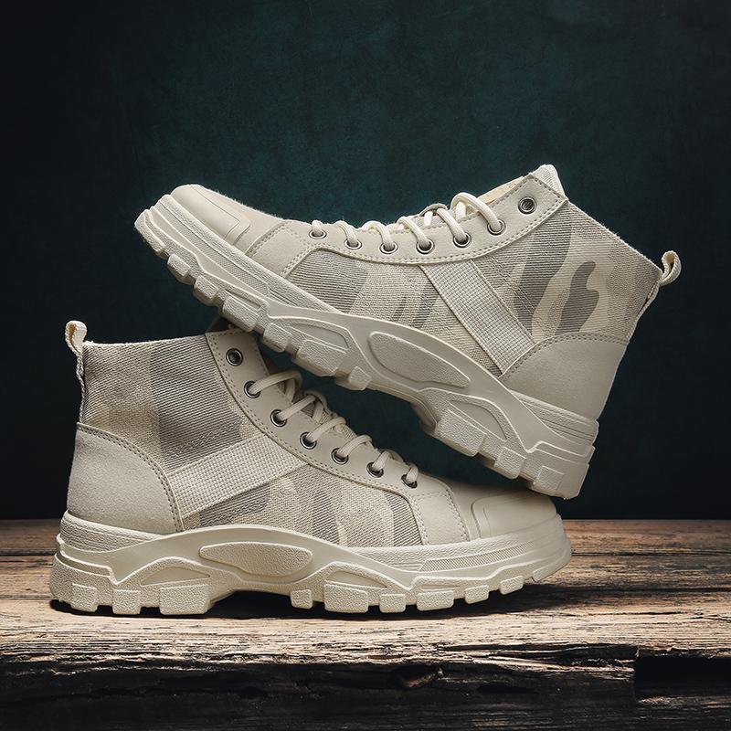 

Men Boots Autumn Winter Warm Shoes High Heel Non-Slip Snow Tooling Shoe British Style Boot Male Large Size, Beige