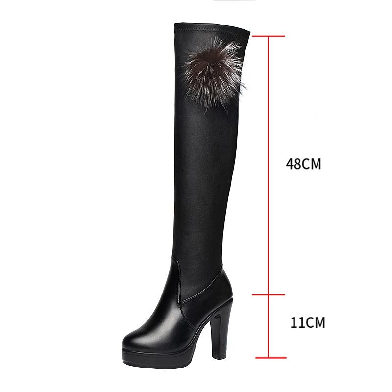 

Women's Shoes Long High Heel Plush Boots Winter comfort Warm Platform Boots Female Designer Faux Leather Knee Botas Altas Mujer, Black