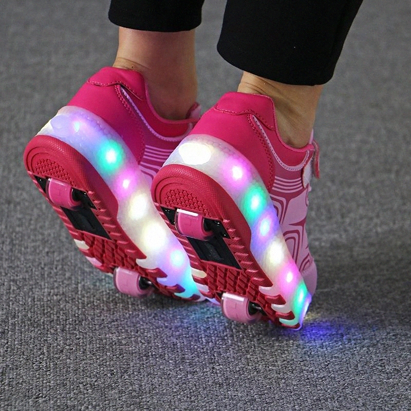

Hot Sale Kids Boys Shoes with Two Wheels Children Shoes Glowing Sneakers Led Light up Kids For Boy Girl Shining Shoe #tZ9c