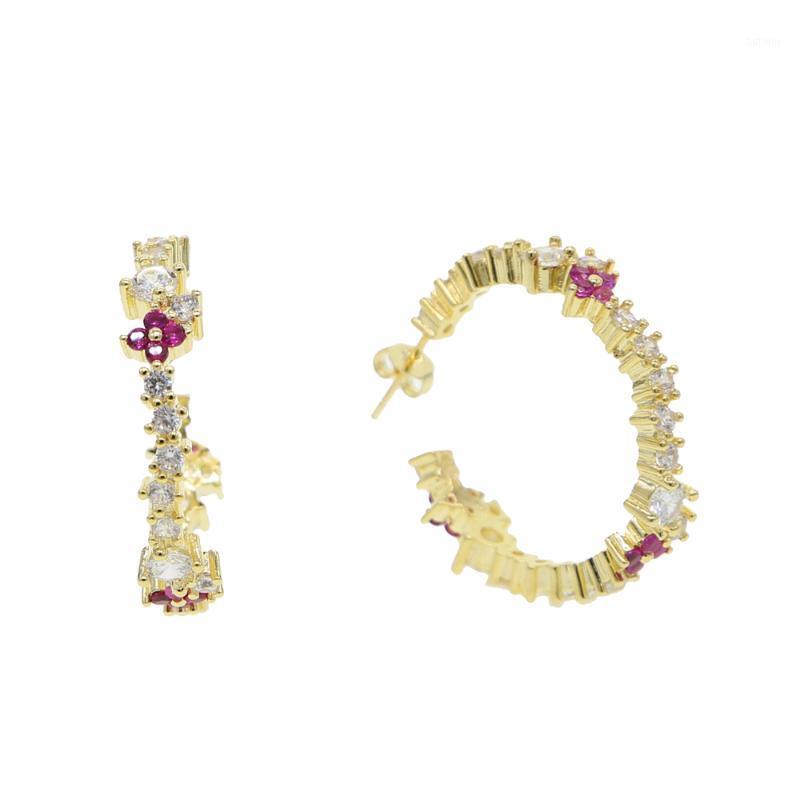 

Gold silver classic sparking cz hoop design cz cluster full stone hoops with flower fashion women chic earring1