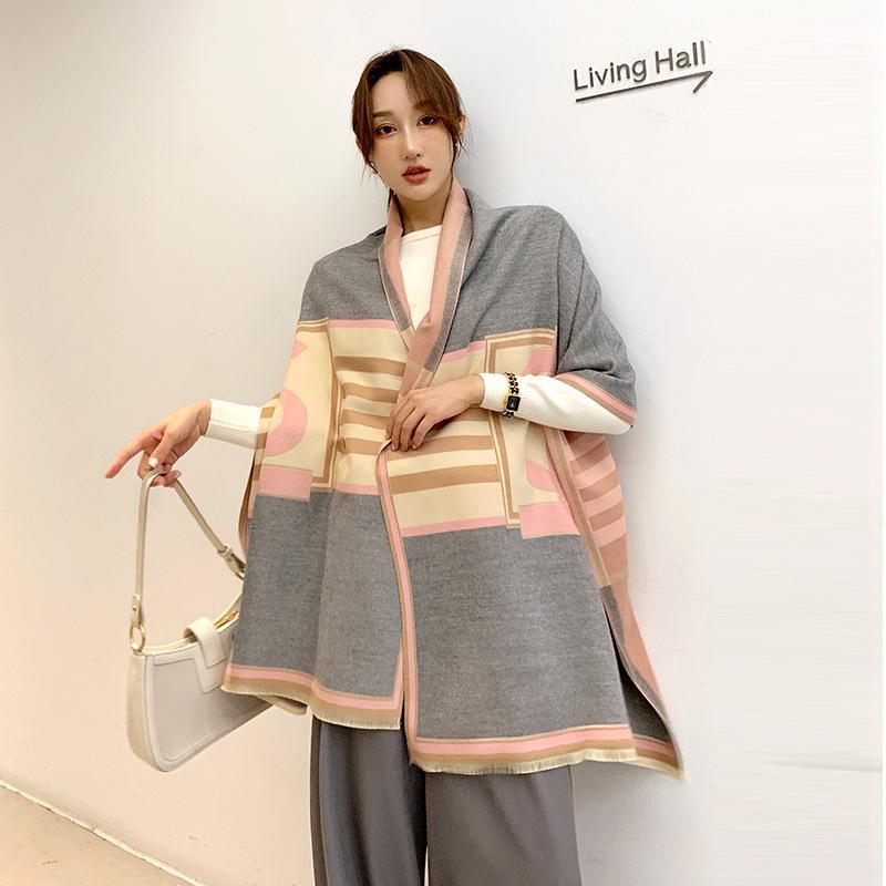 

2020 new arrival stripe letter cashmere scarves women winter thick warm blanket scarf shawl wrap double sides available1