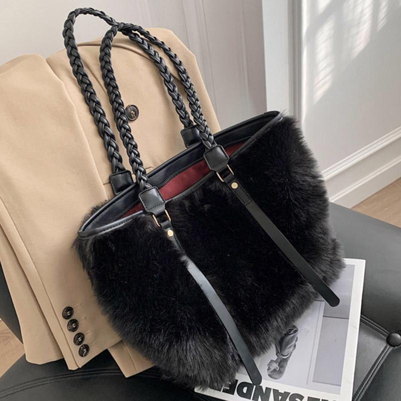 

Shoulder Bags For Women 2021Totes Soft Plush Faux Fur Handbags And Purses Lady Casual High Capacity Large Capacity Casual Bags, Black