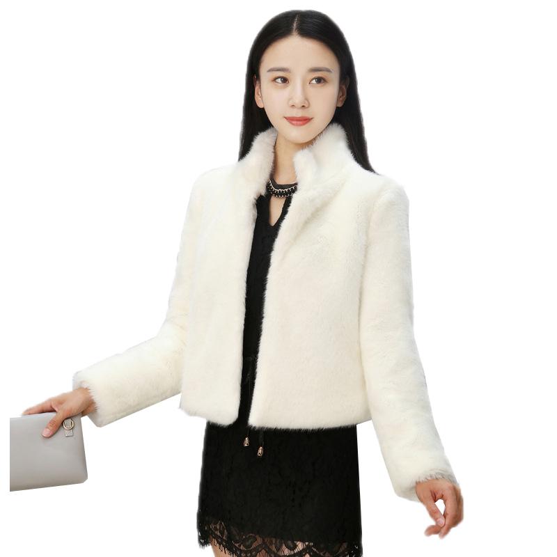 

Women Winter Faux Thick Warm Short Coat Ladies Slim Long Sleeve Stand Collar Jacket Female Fake Fur Luxury Outwear O615, As pic