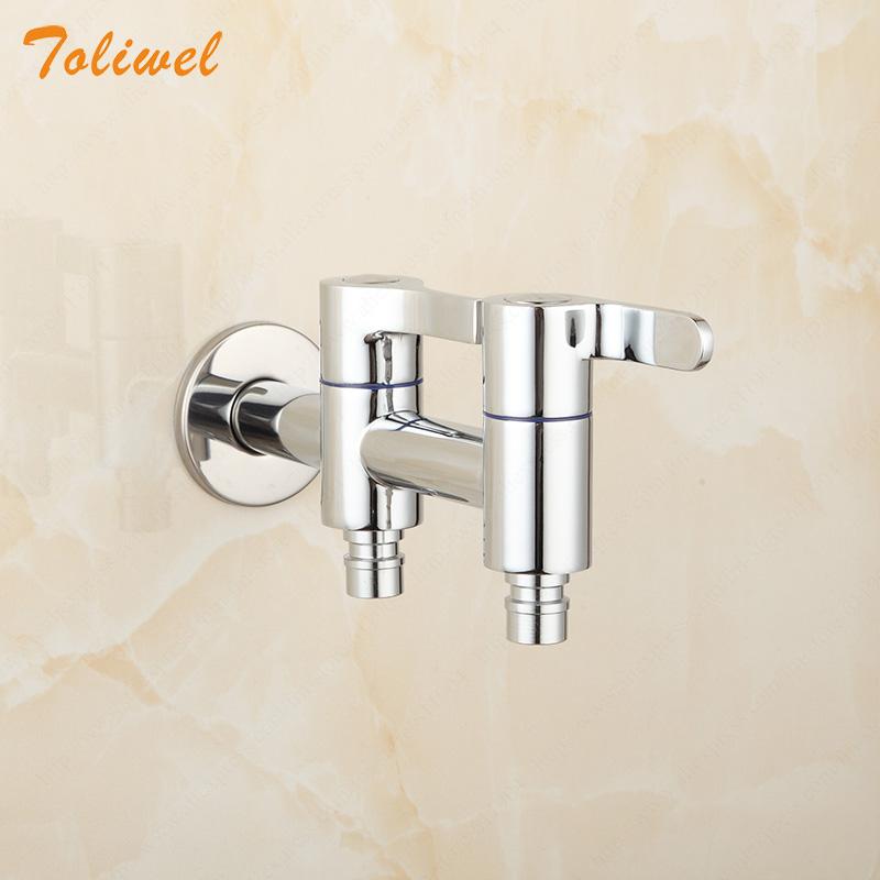 

High Quality 2 Water Outlet Washing Machine Faucet Tap Double Spout Garden Outdoor Water Tap Chrome Plated G1/2