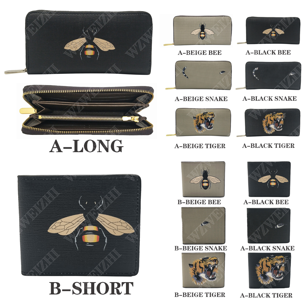 

Men Animal Wallet Leather Black Beige Snake Tiger Bee Wallets Women Long Short Wallet Style Fashioin Purse Wallet Card Holders With Gift Box, B-black-snake