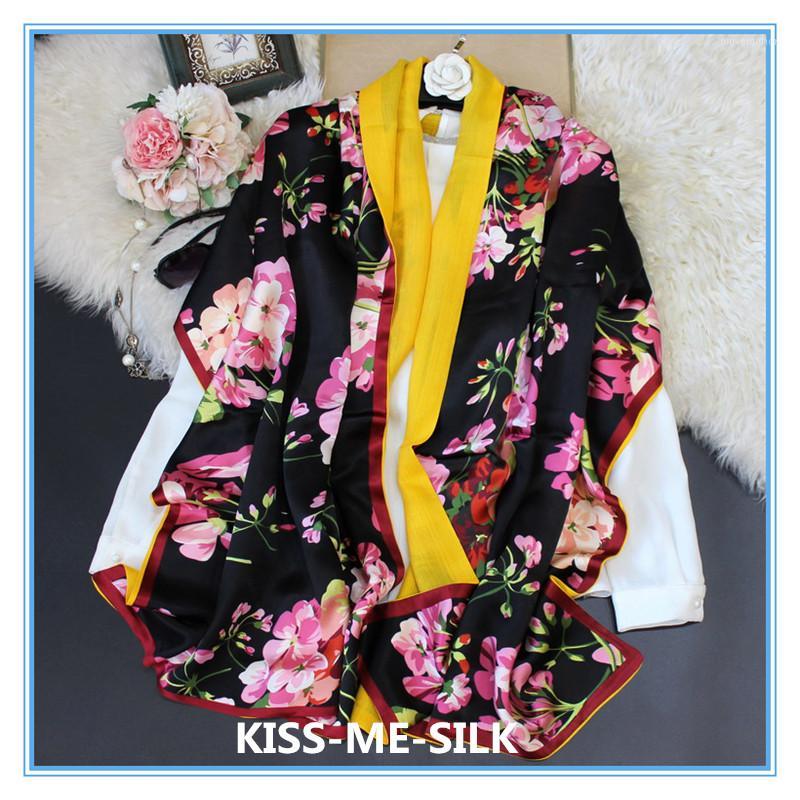 

KMS New gorgeous hydrangea mulberry-silk long warm silk wool scarf shawl dual-use double scarf shawl 64*180CM/165G1