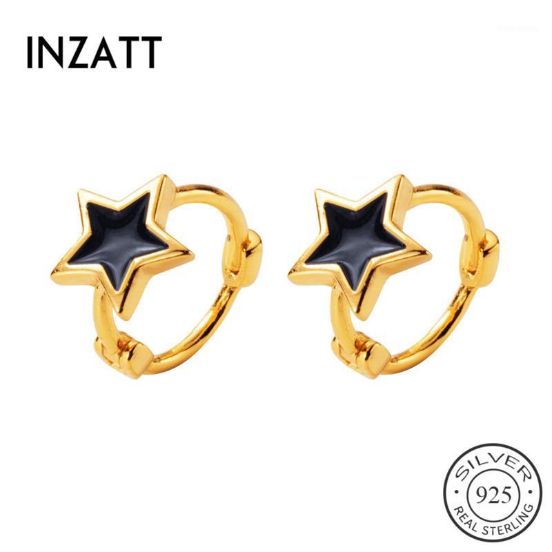 

INZAReal 925 Sterling Silve Black Enamel Star Hoop Earrings For Fashion Women Party Minimalist Fine Jewelry 2020 Accessories1