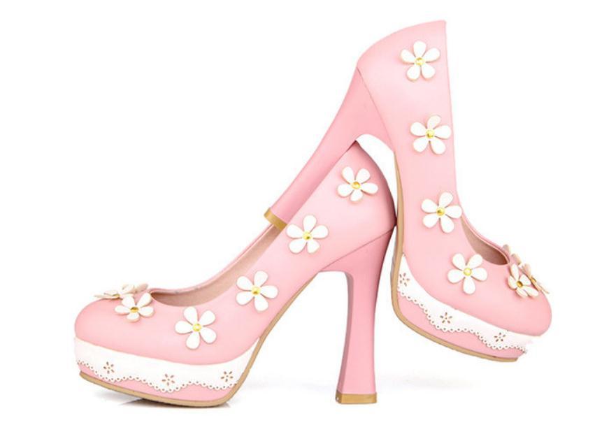 

2021 Free Send New Style Korean Shallow Mouth Round Head Single Coarse Heel Lace Flowers Women Shoes 4RDE, Black