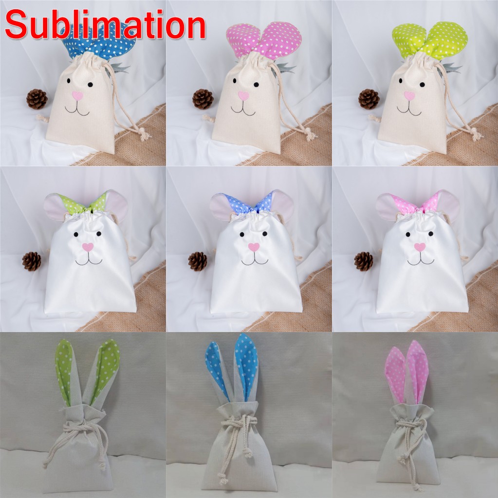 

DHL Easter Sublimation Bags Rabbit Ears Basket Party Favor Linen Easter Bunny Bucket Candy Gift Storage Bag With Strings FY5087