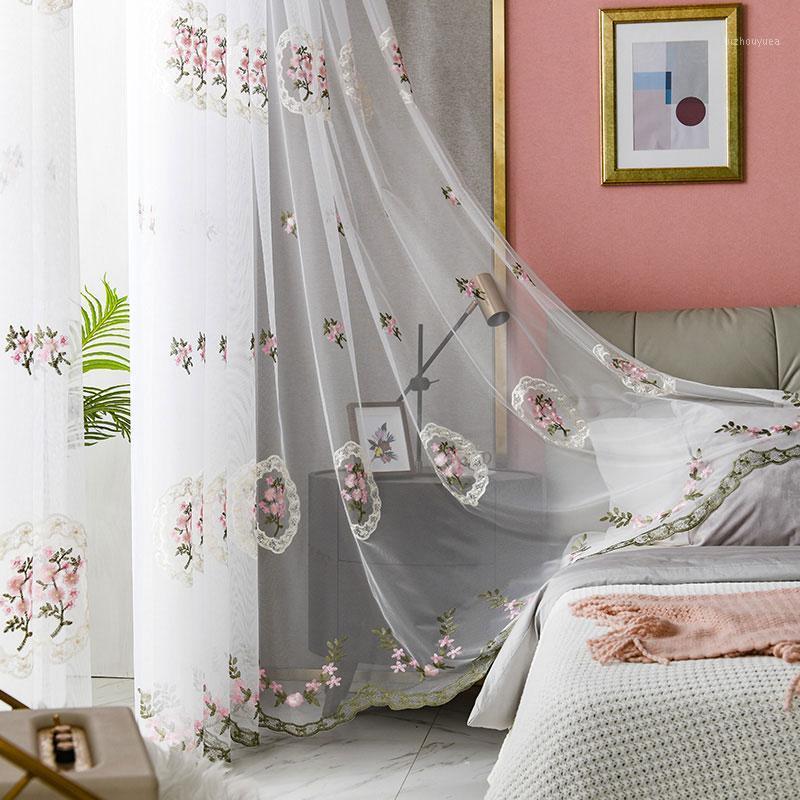

Embroidered Floal Tulle Window Curtains For Living Room Korean Pink Lace Voile Sheer Curtains For Bedroom Kitchen Drapes Panels1