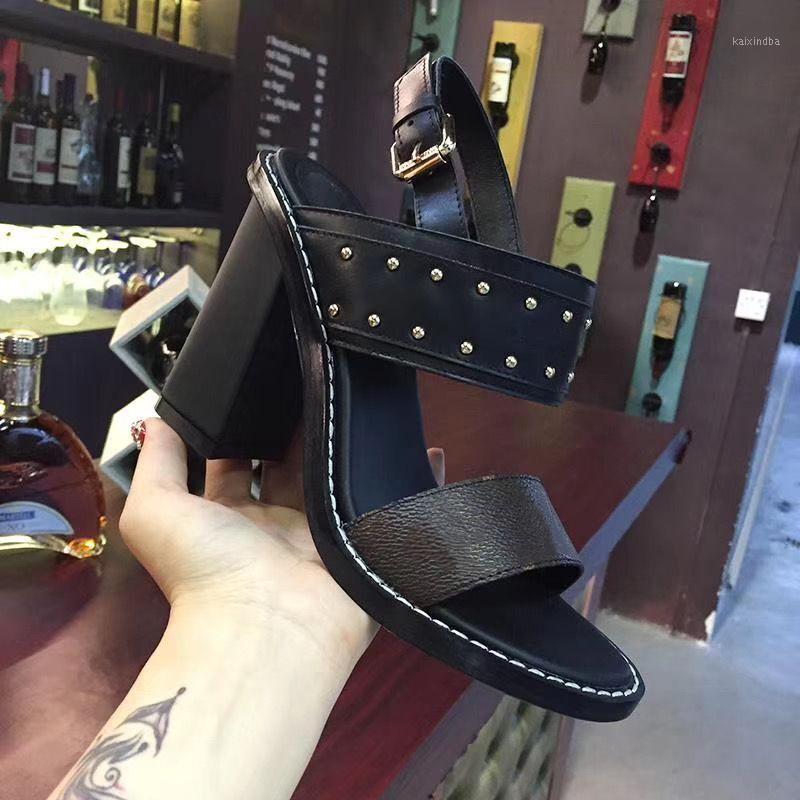 

With Box women's Print Patent Brand high heels shoes sandals slippers Roman style belt buckle fashion personality Punk1, L-v3-height 9.5cm