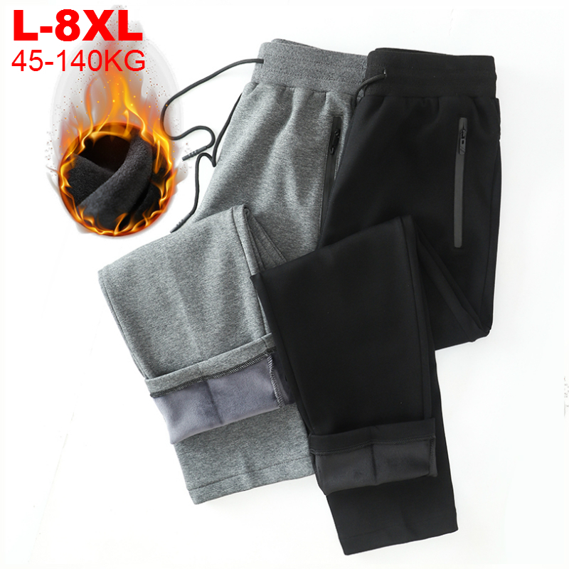 

2021 New Plus Size 8xl Warm Veet Sweatpants Men Grey Casual Joggers Pants Winter Men's Sportswear Thick Fleece Trousers Trackpants Male R0tr, Black