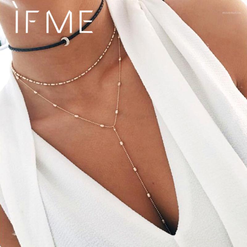 

IF ME Bohemian Choker Necklaces Three Layers for Women Vintage Bohemian Beads Gold Color Crescent Moon Statement Necklace 20201