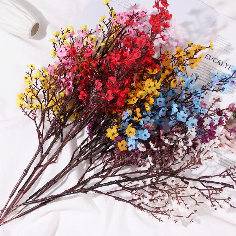 

Bridal Bouquet Floral Arrangement Baby's Breath Artificial Flowers Faux Gypsophila Simulation Cherry Blossoms Wedding Ornament, Blue