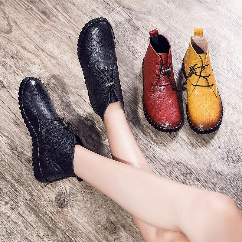 

Tilocow Handmade Women's Shoes Cow Leather Ankle Boots Casual Winter Boots Woman Solid Autumn Shoes Leather Botas Mujer1, Long fur