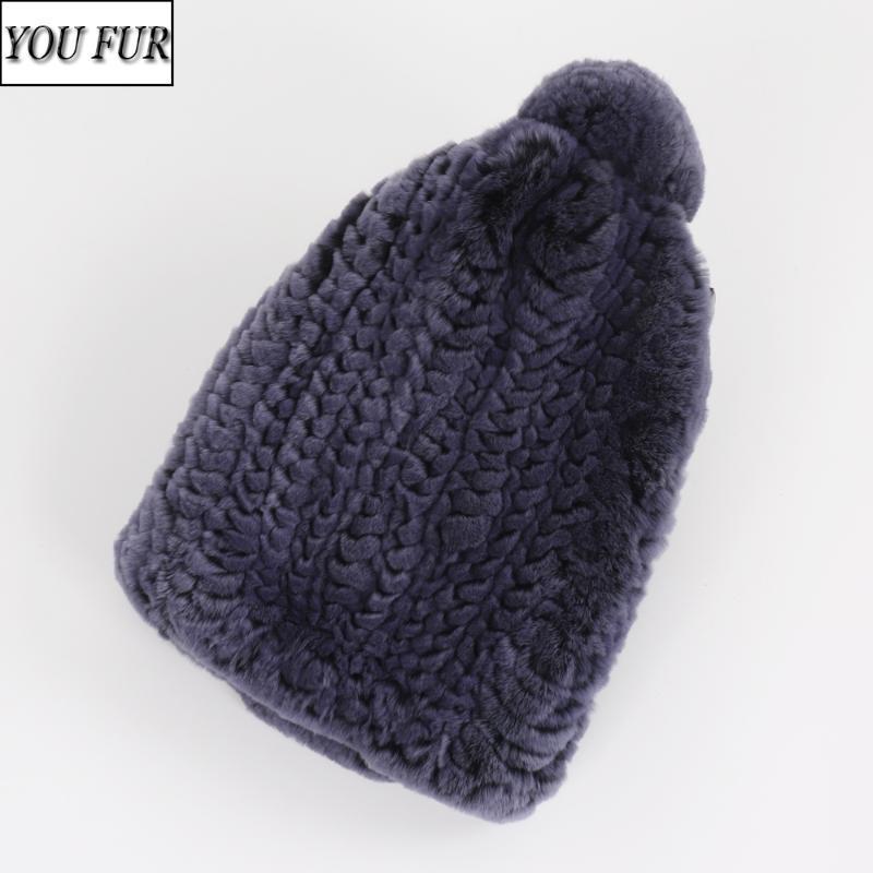 

2020 Women Winter Hight Quality Real Fur Hats 100% Natural Soft Rex Fur Caps Lady Warm Hand Knit Real Rex Hat1, Blue
