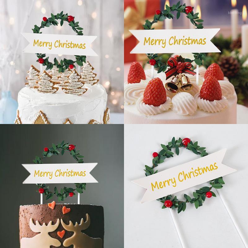 

Merry Christmas Flower Wreath with Leaves Red Berry Cake Topper for Christmas Party Decoration for Home Letter Toppers 2020 XMAS1
