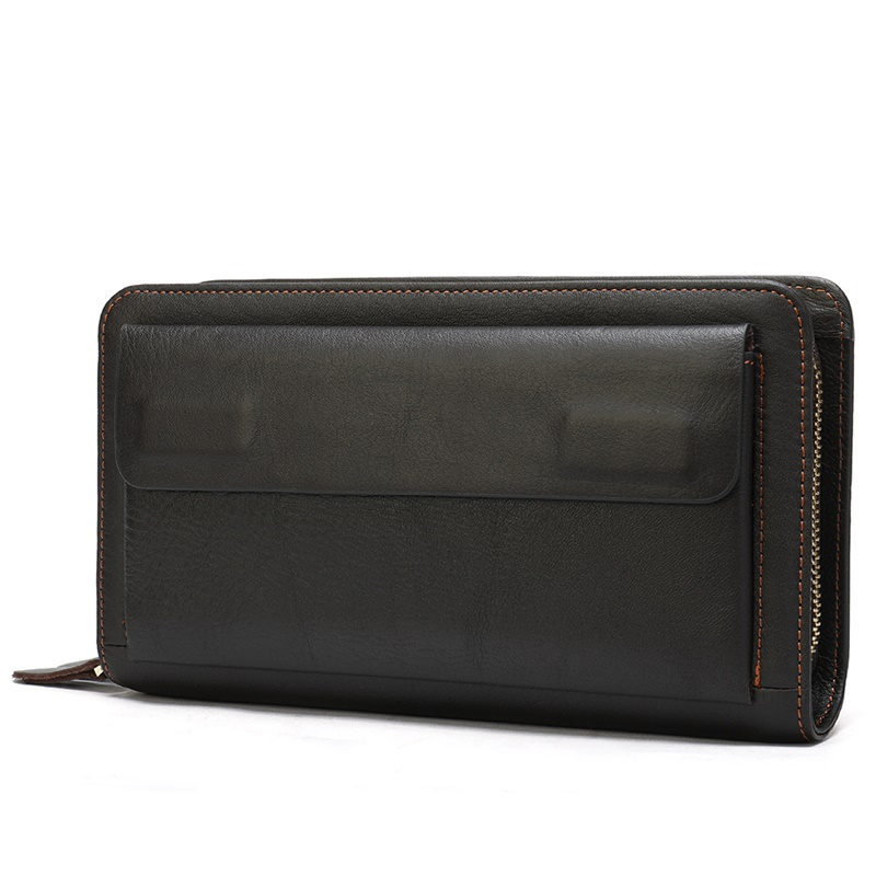 

2020 Leather Man Purse for Men Clutch Holder of Double Card Vintage Billetera Genuine Long Wallet 5tk2, Black double zip.