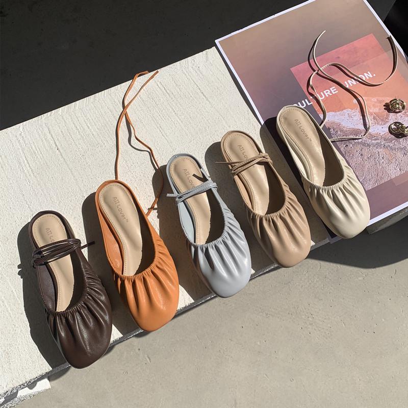 

Bailamos Women Slippers Ankle Wrap Female Square Toe Shoes Women Solid Gladiator Ladies Casual Comfortable Flat Shoes, Brown