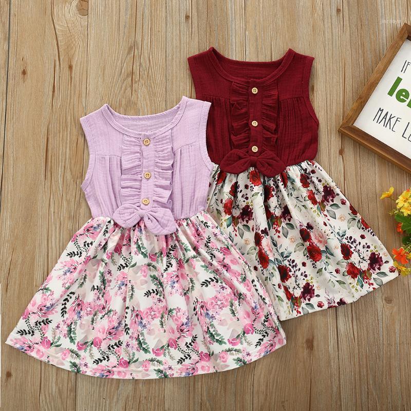 

Toddler Baby Girls Kids Sleeveless Linen Bow Floral Dress Sunsuit Clothes Girls Dresses Flower Ruffled Dress Sundress Clothing1, Purple