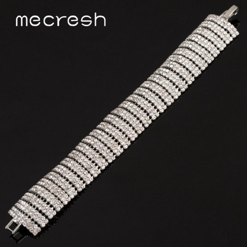 

Mecresh Classic Rhinestone Wide Wedding Engagement Bracelets Simple Color Bridal Bracelet Bangle for Women MSL434