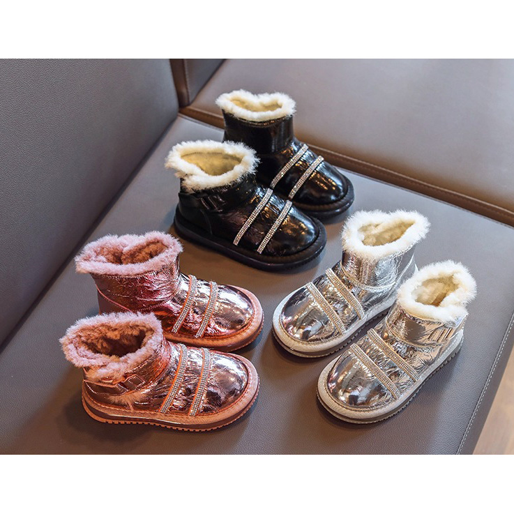 

Girl Snow Boots Winter New Baby Children Shoes Boys Girl Unisex Boots Fashion Thick Keep Warm Snow Boots Glossy Shoes, Black