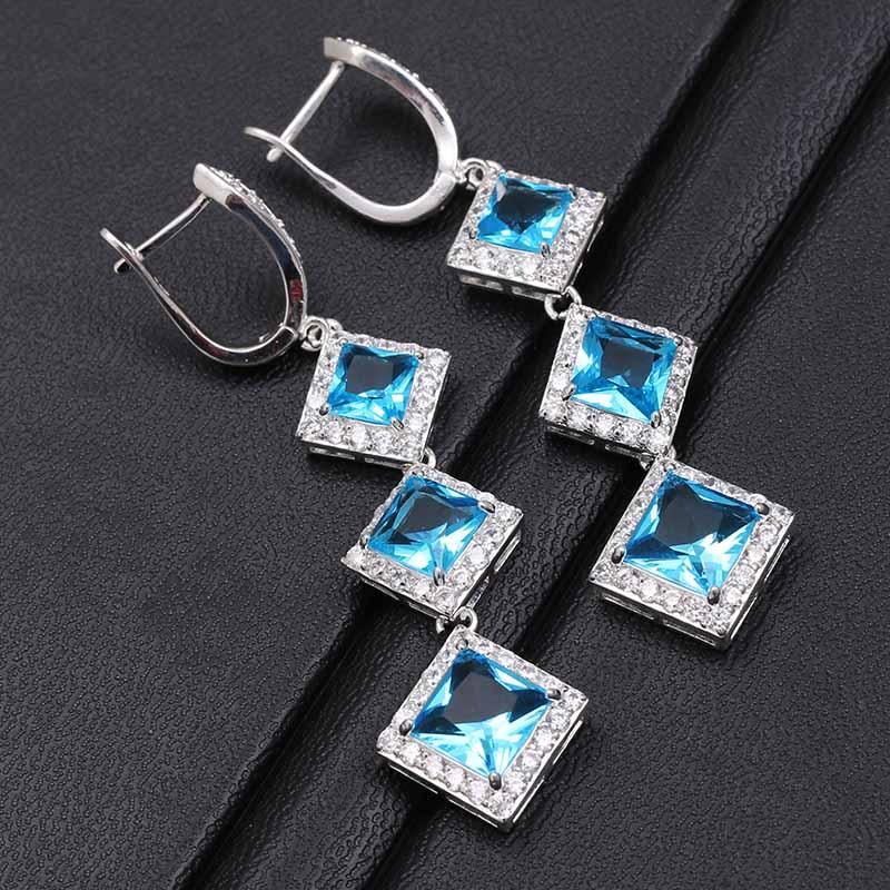 

Fashion Drop Earrings For Women Luxurious Trendy White Blue Geometric Crystal Dangle Drop Earrings Jewelry Long