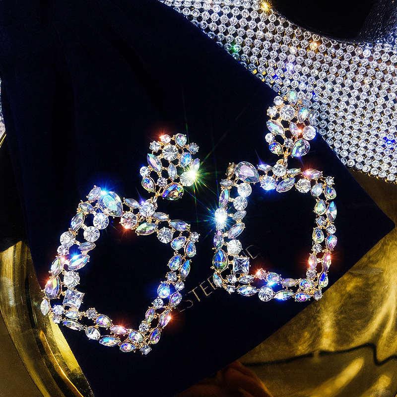 

European And American Exaggerated Metal Texture Full Earrings Geometric Earrings Color Square Large Feminine