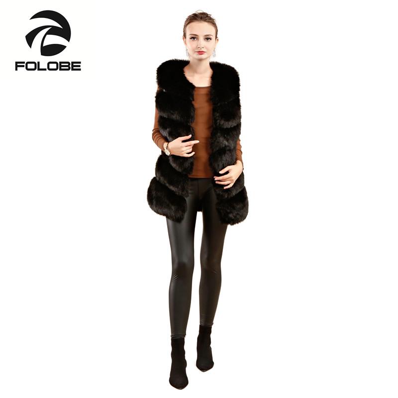 

FOLOBE Casual Fur Vest coat Luxury Faux Warm Women Coat Vests Winter Fashion furs Women' Coats Jacket Gilet Veste Black