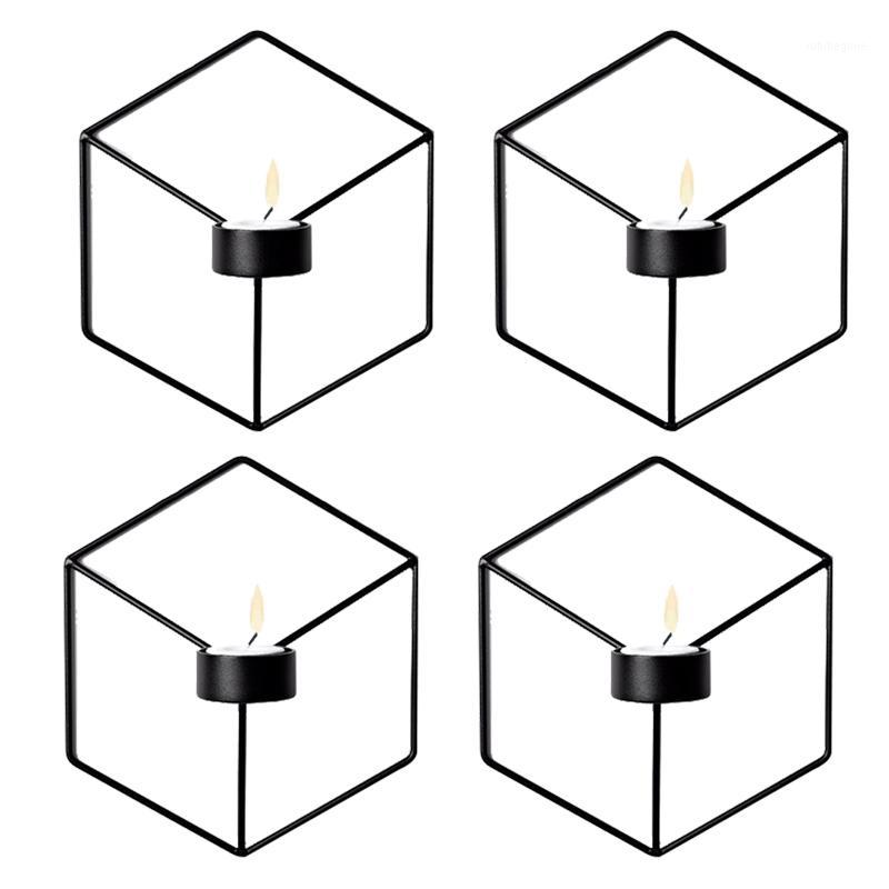 

House Ornament Nordic Style 3D Geometric Wall Mounted Candle Holder Metal Candlestick Home Decor,4 Pack1