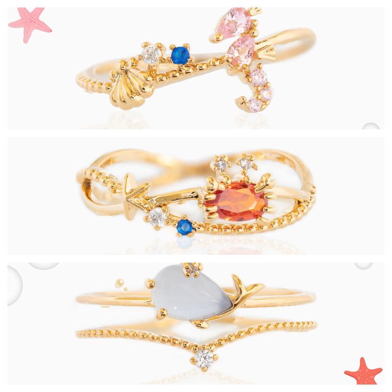 

Cluster Rings Ins Beach Ocean Cute Seabed Animal Ring Real Gold Plated Colorful Zircon Crab For Women Girls Fashion Jewelry Gift