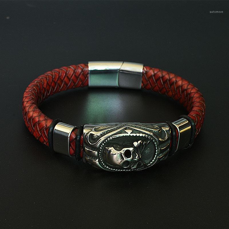

Skull Hand-Made Braided Leather Bracelet Bangles For Men Magentic Clasp Punk Bracelets Wristband Males Jewelry1