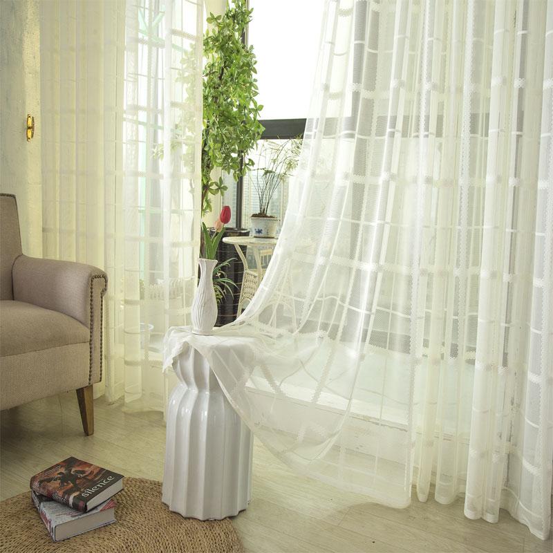 

Plaid 3 Colour Sheer Curtains for Living Room Bedroom Tulle Curtains for Kitchen Window Jacquard Drapes Window Treatme, Colour 2