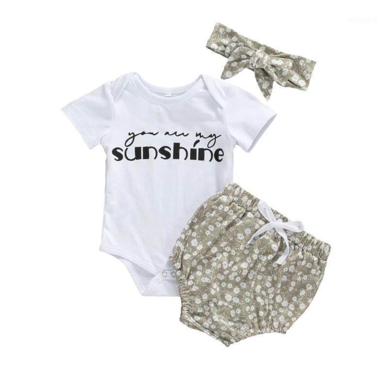 

3Pcs Cute Summer Newborn Baby Clothes Set Fashion Letter Printed Cotton Casual Bodysuit+Shorts+Headband Infant Outfits1, White