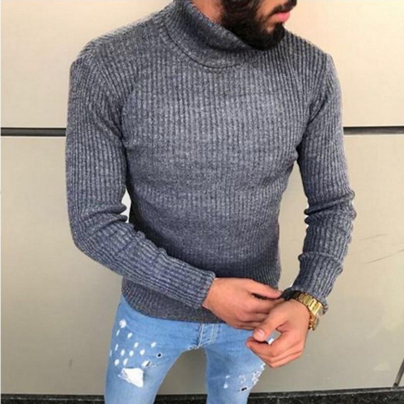 

Men's Sweaters Fashion Winter High Neck Thick Warm Sweater Men Turtleneck Brand Mens Slim Fit Pullover Knitwear Male Double Collar, Blue