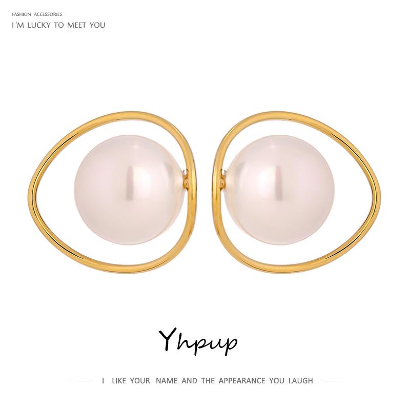

Yhpup Elegant Large Bright Imitation Pearl Stud Earrings Temperament Geometric Copper Earrings Jewelry Aros Mujer Oreja Gift