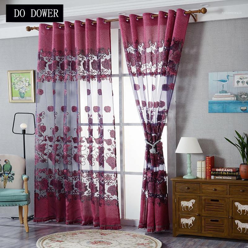 

Burnout Voile Curtains window treatment blinds panel sheer curtain for living room bedroom short kitchen modern tulle curtains1, Red
