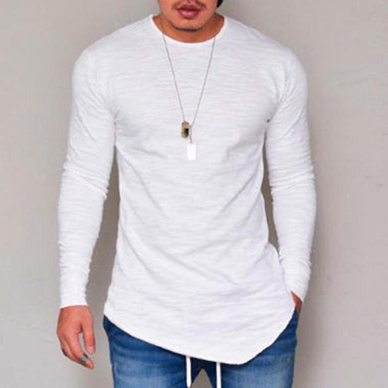 

Autumn and winter t-shirt men' street long-sleeved O-neck solid color T-shirt casual loose cotton pullover, Beige